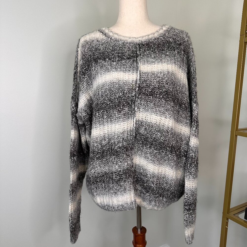 Lucky Brand Grey Ombre Stripe Crew Neck Sweater